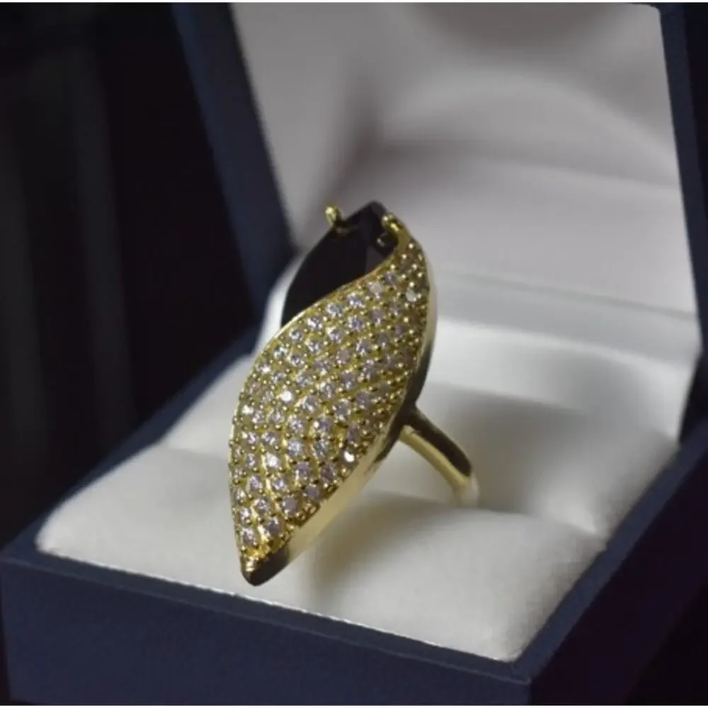 925 Sterling Silver Black Alpanite & CZ Ring Size 9